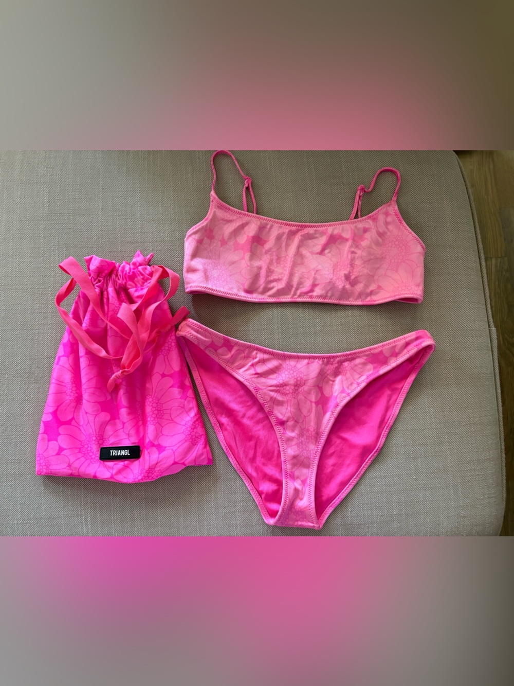 TRIANGL pink 2 piece bikini swimsuit Top Small + Bottom Medium with Pouch